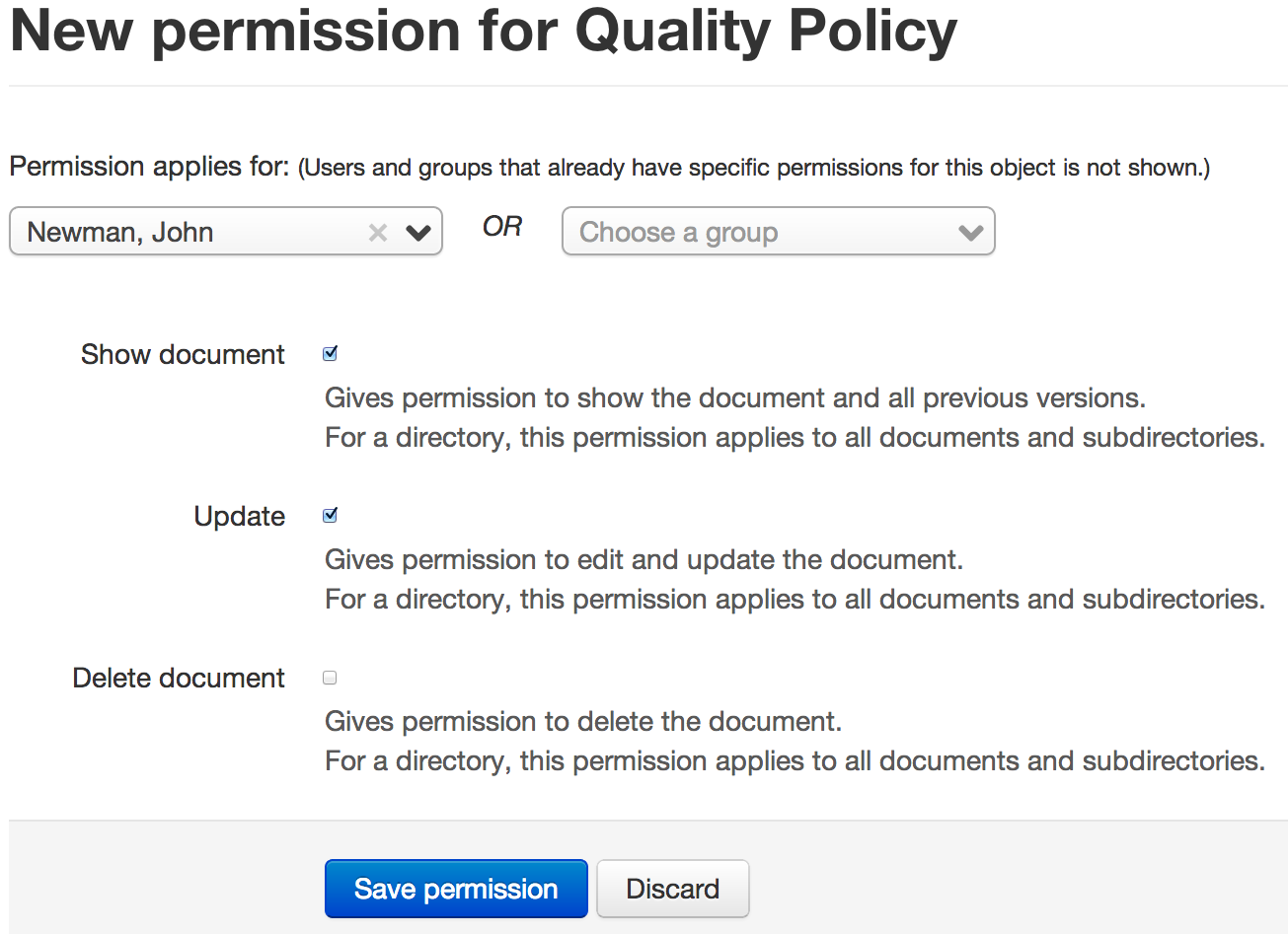 Create a new permission for a document
